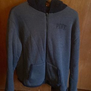 Jr’s/women’s Pink Victoria’s Secret Gray/Black Full zip Reversible Hoodie Jacket